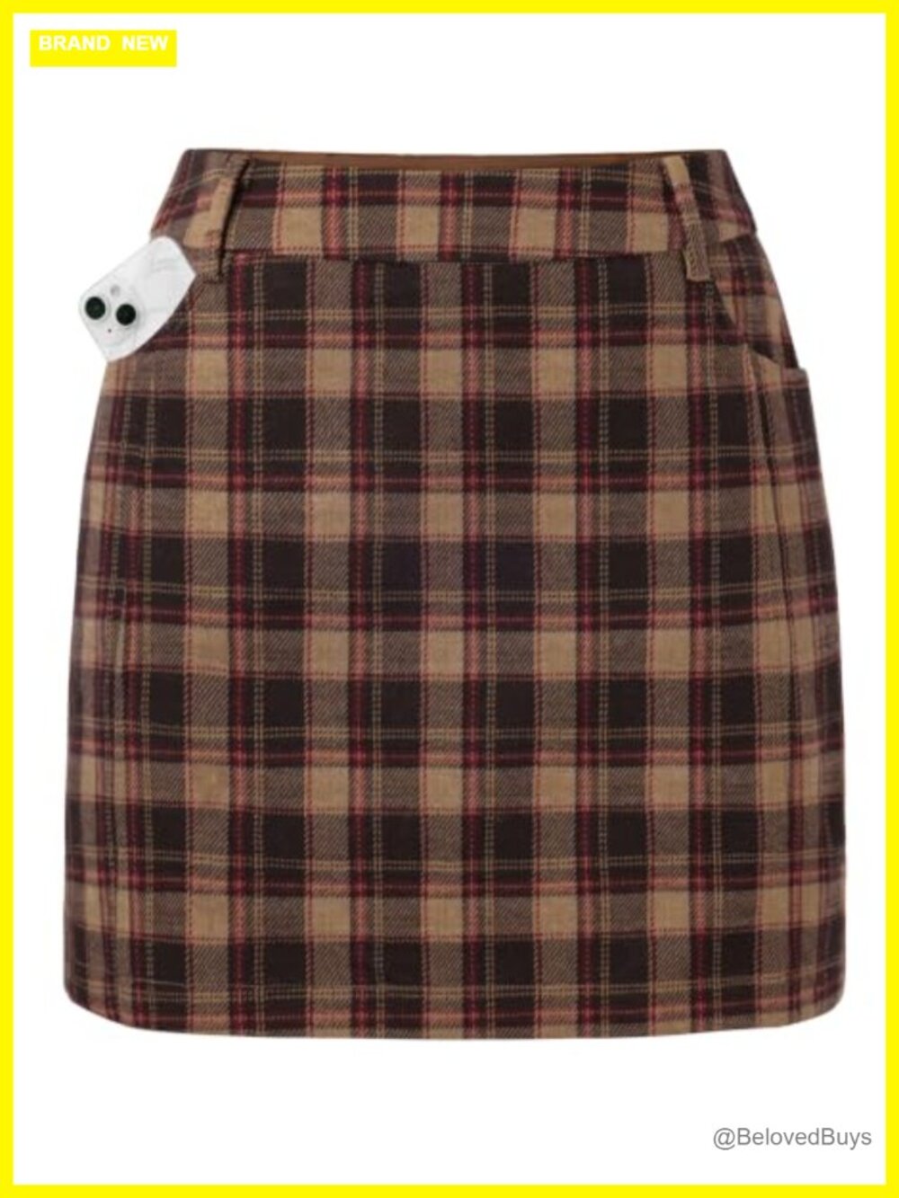 Plaid Mini Skort with Pockets High Waist Pencil Skirt